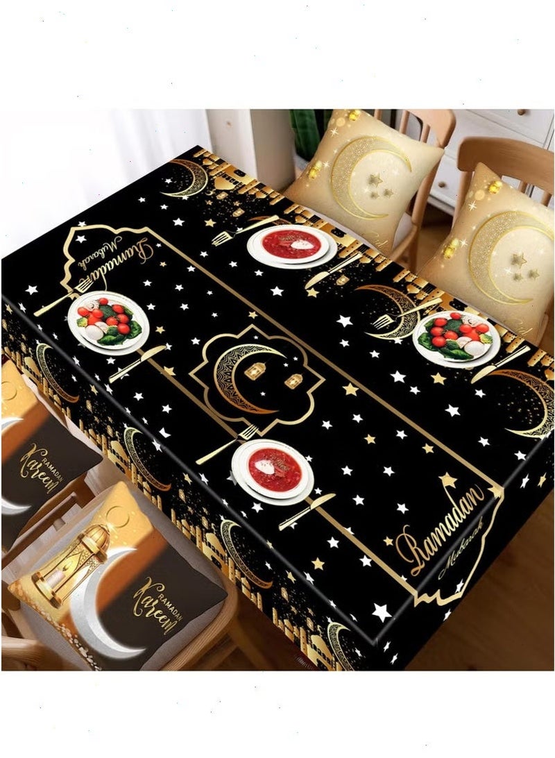 زينة رمضان، مفرش طاولة أنيق (140×180 سم) ومجموعة أغطية وسائد متناسقة، زينة طاولة رمضان، هدية رمضان المثالية - Image 5